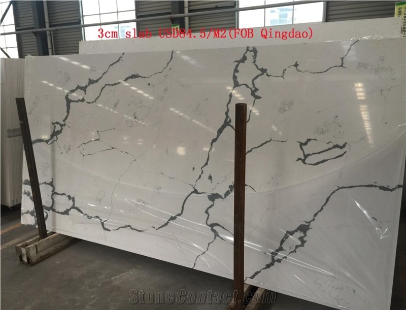 Bianco Statuario Venato Vein Quartz,Tile and Slab,Floor Wall Countertop Use,Cheap Price,Direct Factory with Ce Top Quality Engineered Stone