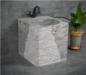 China Juparana Granite Square Pedestal Basin,Round Wash Bowl for Hotel Use,Farm Sink,Cheap Price Direct Factory with Ce