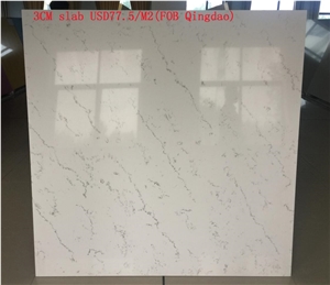 China Marble Vein White Quartz, Big Slabs, Cut Size Polished Slab for Flat Edge, Eased Edge, Beveled Edge for Bar Tops, Custom Worktops, Island Top