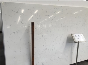 China Marble Vein White Quartz, Big Slabs, Cut Size Polished Slab for Flat Edge, Eased Edge, Beveled Edge for Bar Tops, Custom Worktops, Island Top