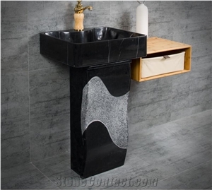 China Nero Marquina Marble Pedestal Basin,Bathroom Natural Stone Sink Wash Bowls.Cheap Price,Direct Factory with Ce,Handmade Square Sink