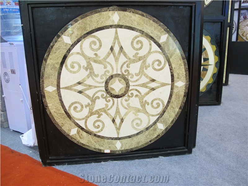 Waterjet Inlay Medallions /Crema Marfil Marble Waterjet Medallions / Composite Marble Waterjet Medallions , Hotel Flooring Tiles in the Lobby and Hall
