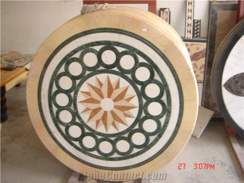 Waterjet Inlay Medallions /Crema Marfil Marble Waterjet Medallions / Composite Marble Waterjet Medallions , Hotel Flooring Tiles in the Lobby and Hall