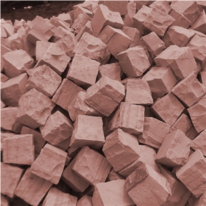 Raj Red Sandstone Cobbles, Pavers