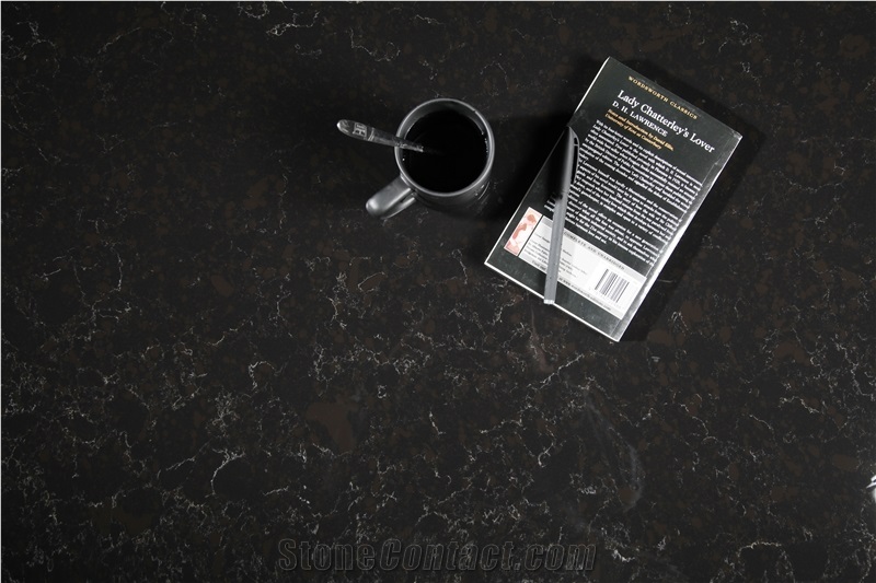 Marble Look Artificial/Engineered Quartz Stone Slabs, Black Quartz with White Veins, Surface, 2cm,3cm Tiles