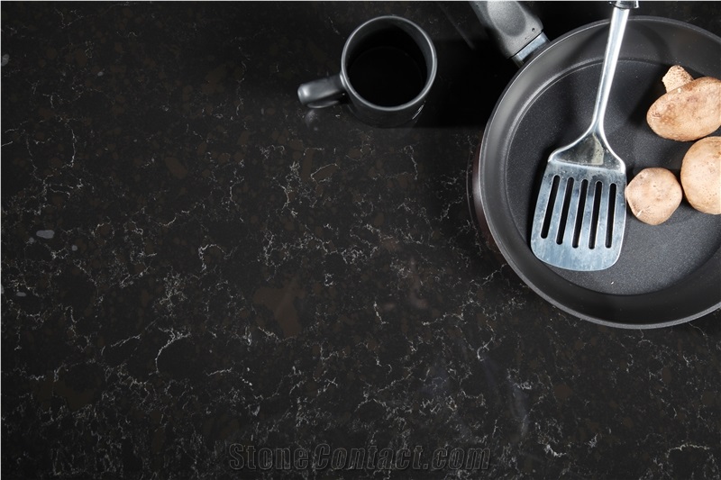 Marble Look Artificial/Engineered Quartz Stone Slabs, Black Quartz with White Veins, Surface, 2cm,3cm Tiles