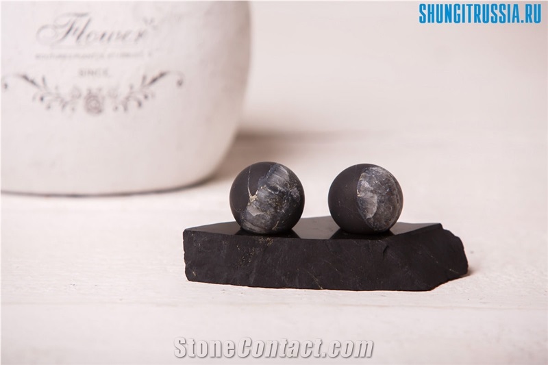 Stand Pedestal for 2 Balls Shungite Natiral Stone