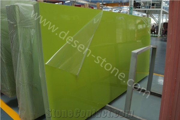 Pure Green Quartz Stone Surface, Pure Green Quartz Stone Tiles&Slabs, Pure Green Engineered Stone/Arificial Stone Solid Surface Decoration Stone Wall