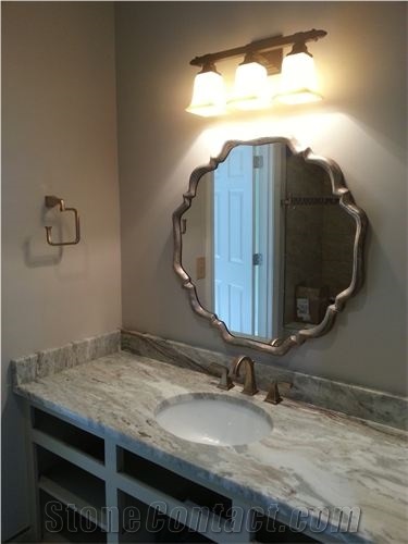 Ocean Beige Quartzite Countertop for a Lovely Bathroom
