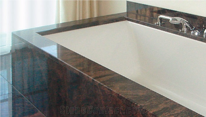 Red Multicolor Granite Bath Tub Surround