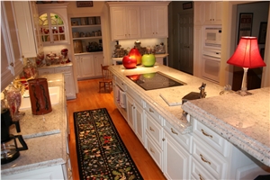 Kitchen Island with Colonial White Granite with Ogee Edge and Laminated Demibullnose Profile Edge