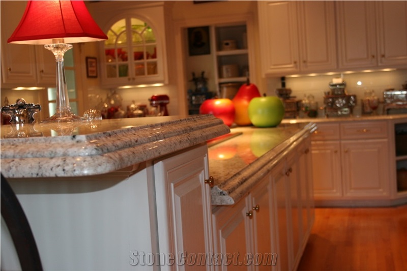 Kitchen Island with Colonial White Granite with Ogee Edge and Laminated Demibullnose Profile Edge