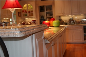 Kitchen Island with Colonial White Granite with Ogee Edge and Laminated Demibullnose Profile Edge