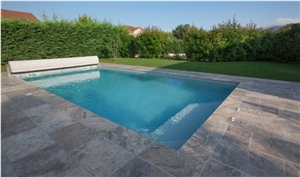 Silver Travertine Pool Pavers, Pool Coping