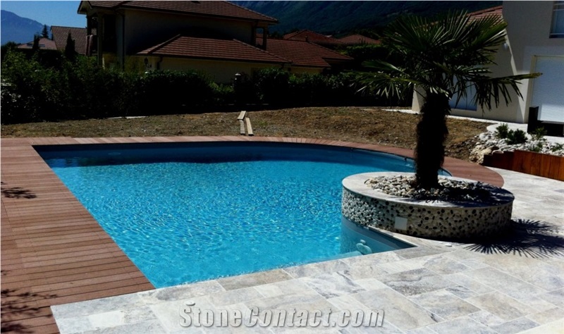 Silver Travertine Pool Pavers, Pool Coping