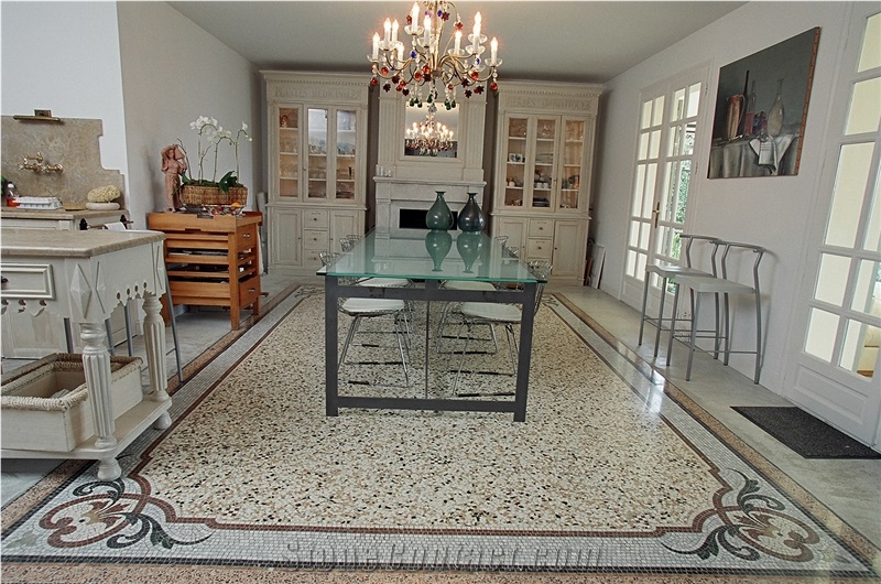 Venetian Terrazzo with Marble Mosaic Frame