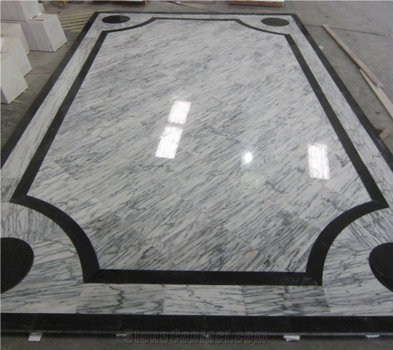 Bianco Venato Marble- Nero Marquina Floor Carpet New York Building Lobby