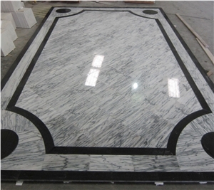 Bianco Venato Marble- Nero Marquina Floor Carpet New York Building Lobby