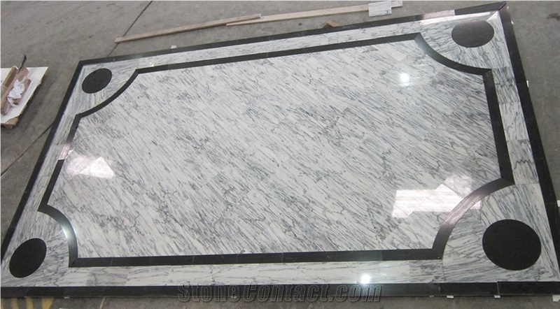 Bianco Venato Marble- Nero Marquina Floor Carpet New York Building Lobby