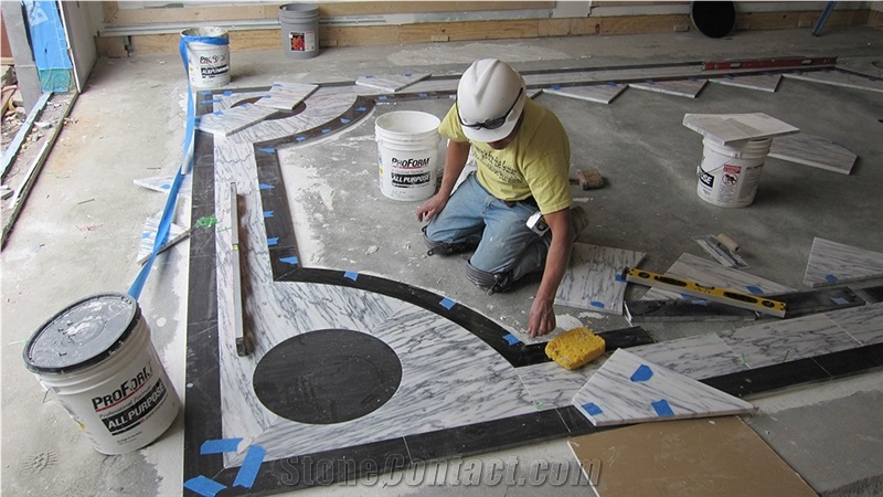 Bianco Venato Marble- Nero Marquina Floor Carpet New York Building Lobby