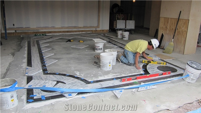 Bianco Venato Marble- Nero Marquina Floor Carpet New York Building Lobby