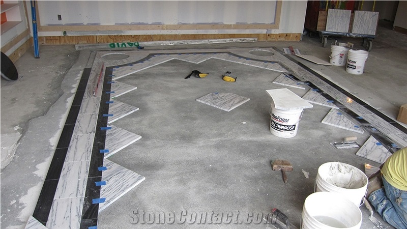 Bianco Venato Marble- Nero Marquina Floor Carpet New York Building Lobby