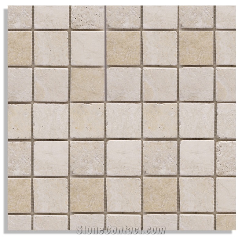 Vanilla Travertine 2"X2" Tumbled Mosaic
