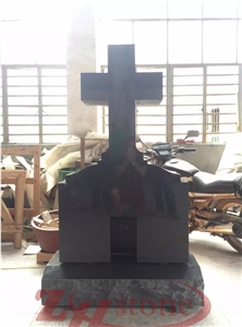 Polished Shanxi Back Granite Absolute Black Cross Tombstone Natural Edges Base Single Monuments