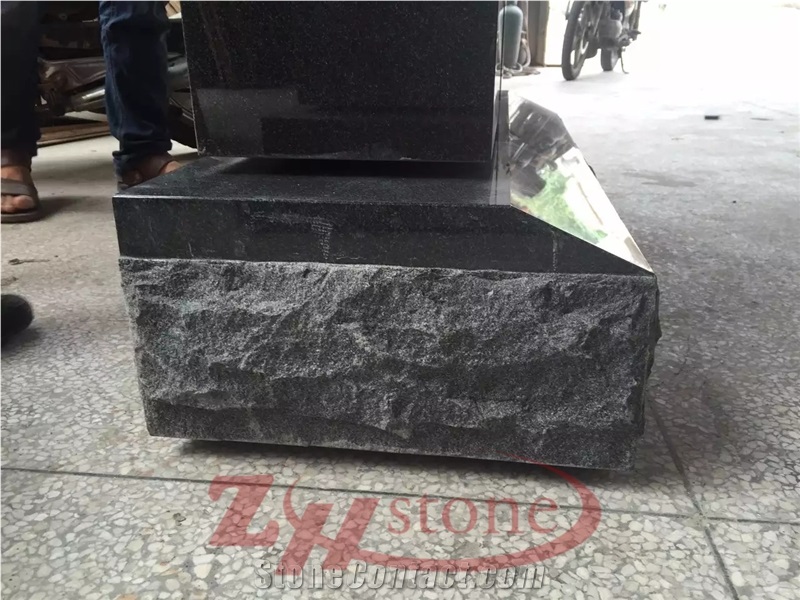 Polished Shanxi Back Granite Absolute Black Cross Tombstone Natural Edges Base Single Monuments
