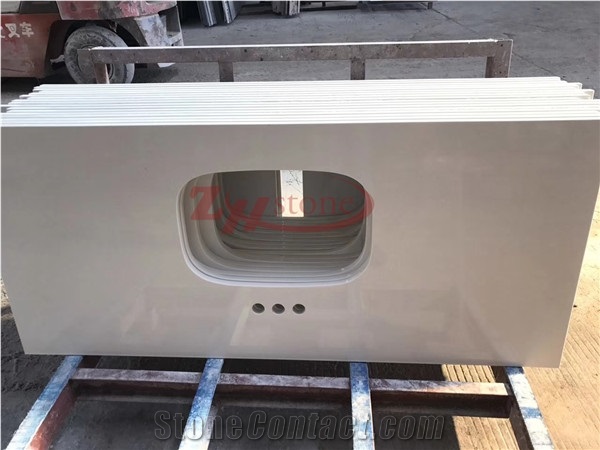 Pure White Quartz Stone Kitchen Countertop