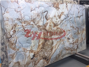 Roman Landscape Quartz Big Polished Slab for Wall Covering,Flooring Tiles
