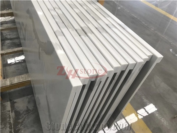 White Calacatta Quartz Engineered Polished Stone Solid Surfaces for Hotel Kitchen Countertop, Customized Edge