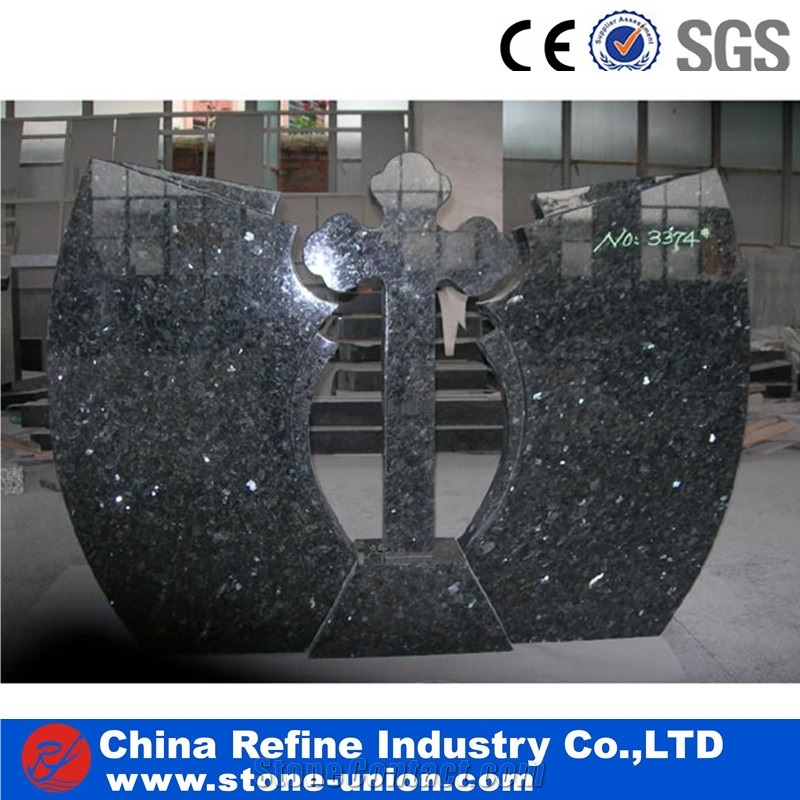 Black Galaxy Granite Gravestone Material, Cross Tombstone ,Double Tombstone