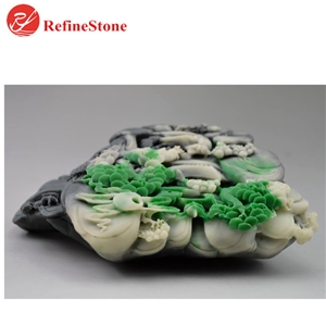 Handmade Burmese Green Jade Flower Statue,Large Carved