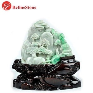 Handmade Burmese Green Jade Flower Statue,Large Carved