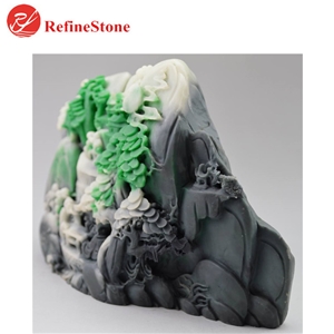 Handmade Burmese Jade Mountain Statue,Large Carved Myanmar