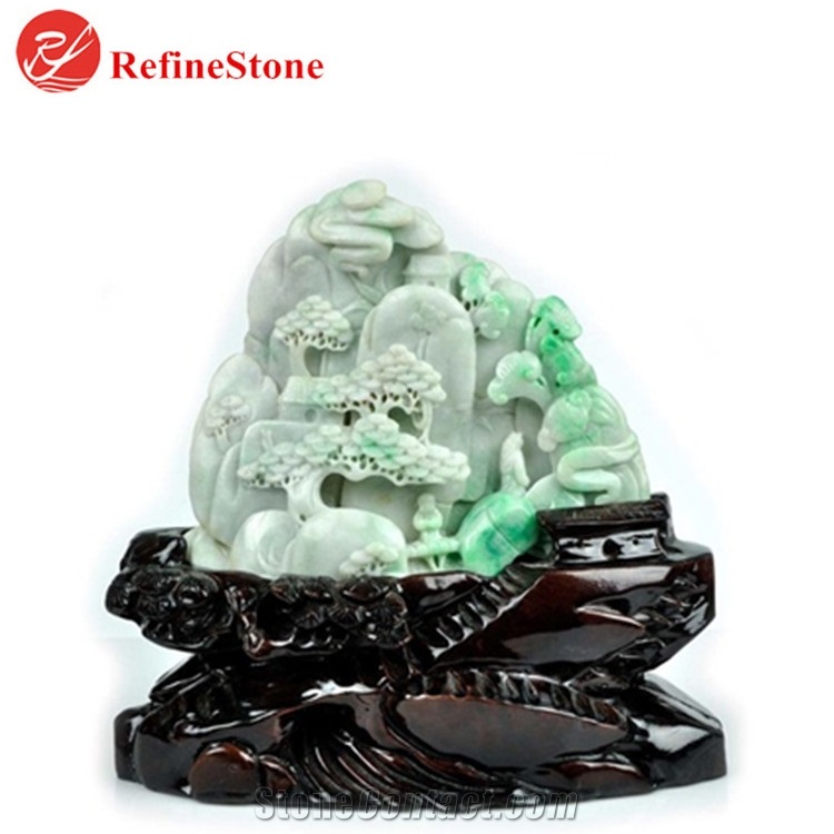 Handmade Burmese Jade Mountain Statue,Large