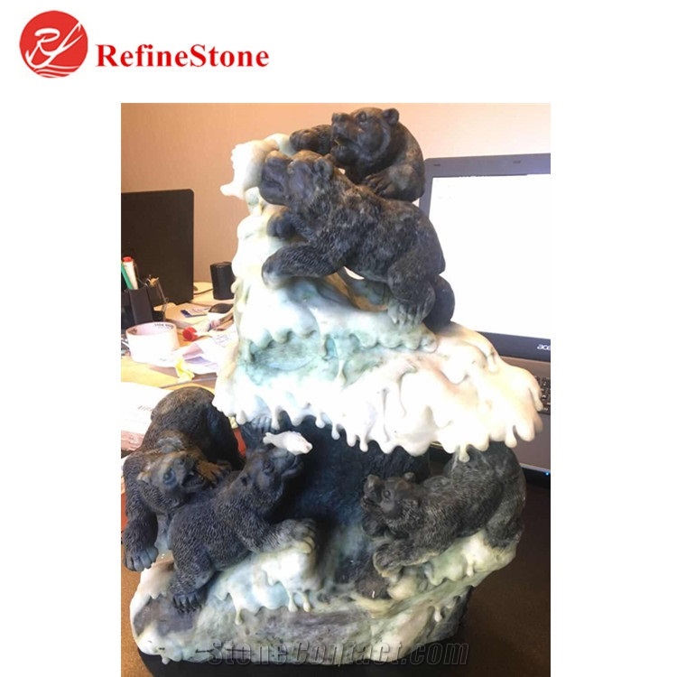 Handmade Natural Stone Black Jade Bear Statue