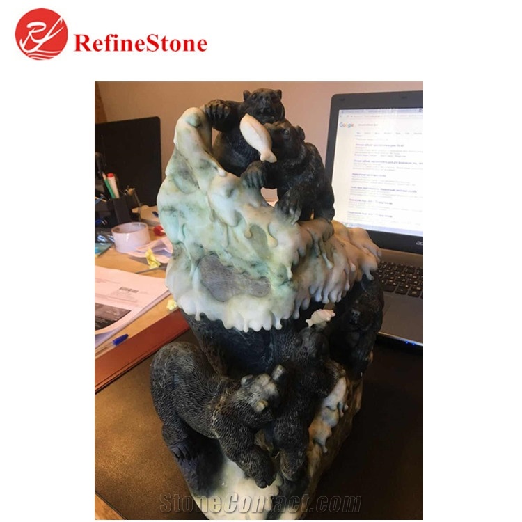 Handmade Natural Stone Black Jade Bear Statue