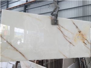 White Onyx Red Veins Tiles & Slabs, White Polished Onyx Floor Covering Tiles, Walling Tiles,Wall Covering,Transparent,Through Light,Tv Set,Luxury/