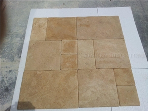 Antique Style Light Cream Travertine Floor French Pattern Tiles,Tumbled Beige Travertino Tiles Wall Covering for Villa Flooring