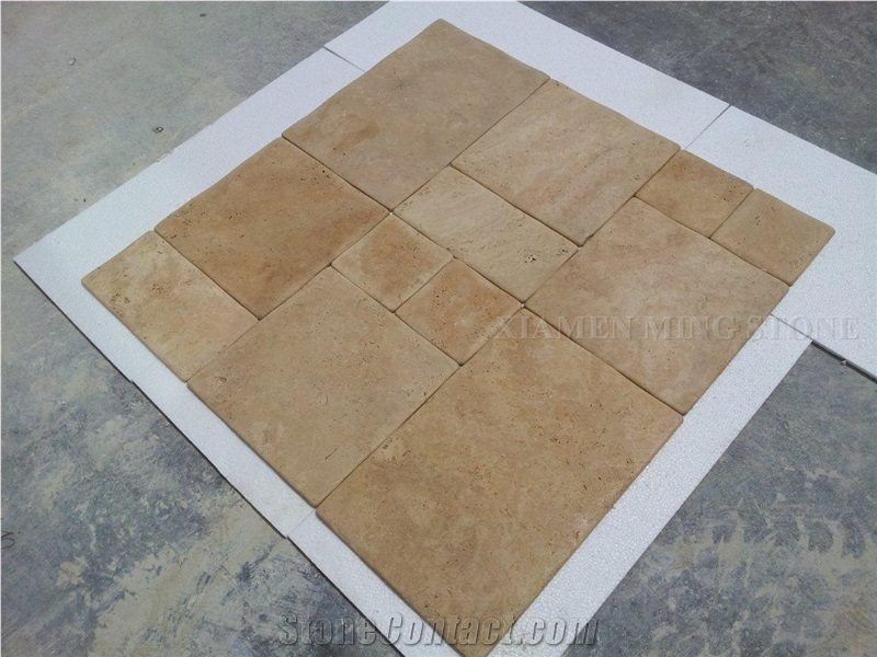 Antique Style Light Cream Travertine Floor French Pattern Tiles,Tumbled Beige Travertino Tiles Wall Covering for Villa Flooring