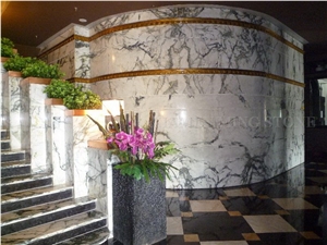 China Clivia Marble Polished Interior Staircase with Riser,Machine Cutting Stepping,Clivia White Marble Green Veins for Hotel Floor Covering Stairs