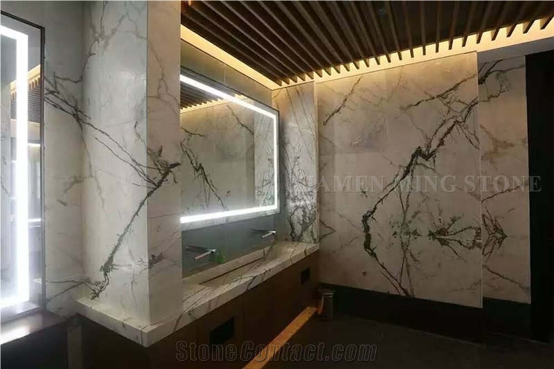 China Clivia Marble Polished Staircase,Machine Cutting Stepping,Clivia White Marble Green Veins for Hotel Floor Covering Stairs