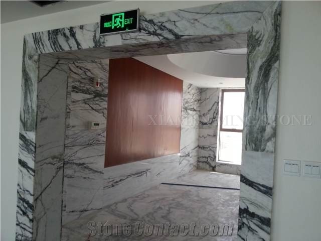 China Clivia Marble Polished Staircase,Machine Cutting Stepping,Clivia White Marble Green Veins for Hotel Floor Covering Stairs