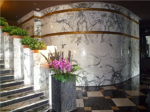 China Clivia Marble Polished Staircase,Machine Cutting Stepping,Clivia White Marble Green Veins for Hotel Floor Covering Stairs