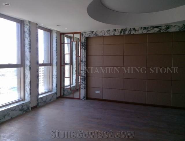 China Clivia Marble Polished Walling Tiles, Machine Cutting Slab Flooring,Clivia White Marble Green Veins for Hotel Floor Covering Pattern