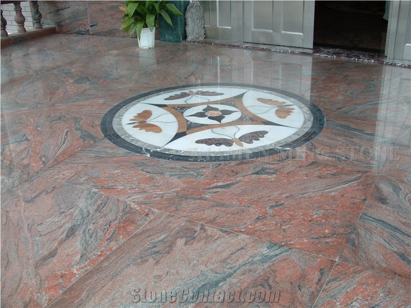 China Multicolor Juparana Red Granite Polished Tiles Villa Exterior Walling,Machine Cutting Slab Panel for Wall Cladding,Floor Stepping,Skirting Tiles