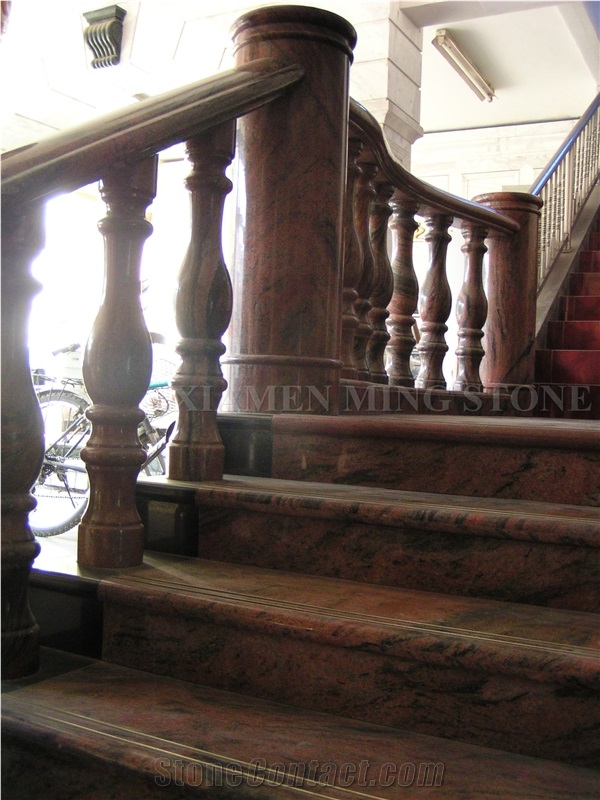 China Multicolor Juparana Red Spray Wave Granite Polished Interior Balustrades,Handrail,Railings for Staircase, Staircase Baluster