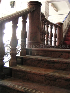 China Multicolor Juparana Red Spray Wave Granite Polished Interior Balustrades,Handrail,Railings for Staircase, Staircase Baluster